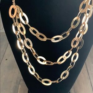 Gold Triple Layer Chain Necklace | Bold Link Statement | 15”